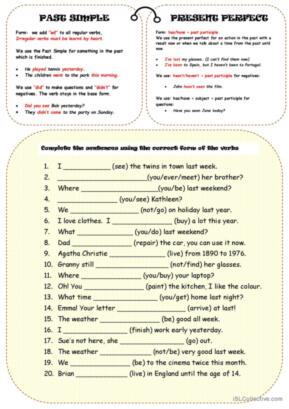 216 Present perfect or past simple tense English ESL workshe…