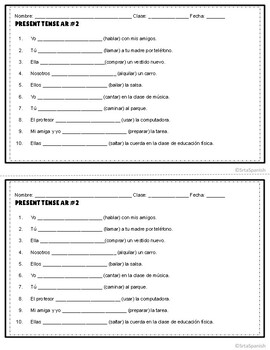 Present Tense AR Verbs Notes and Assessment - Srta Spanish