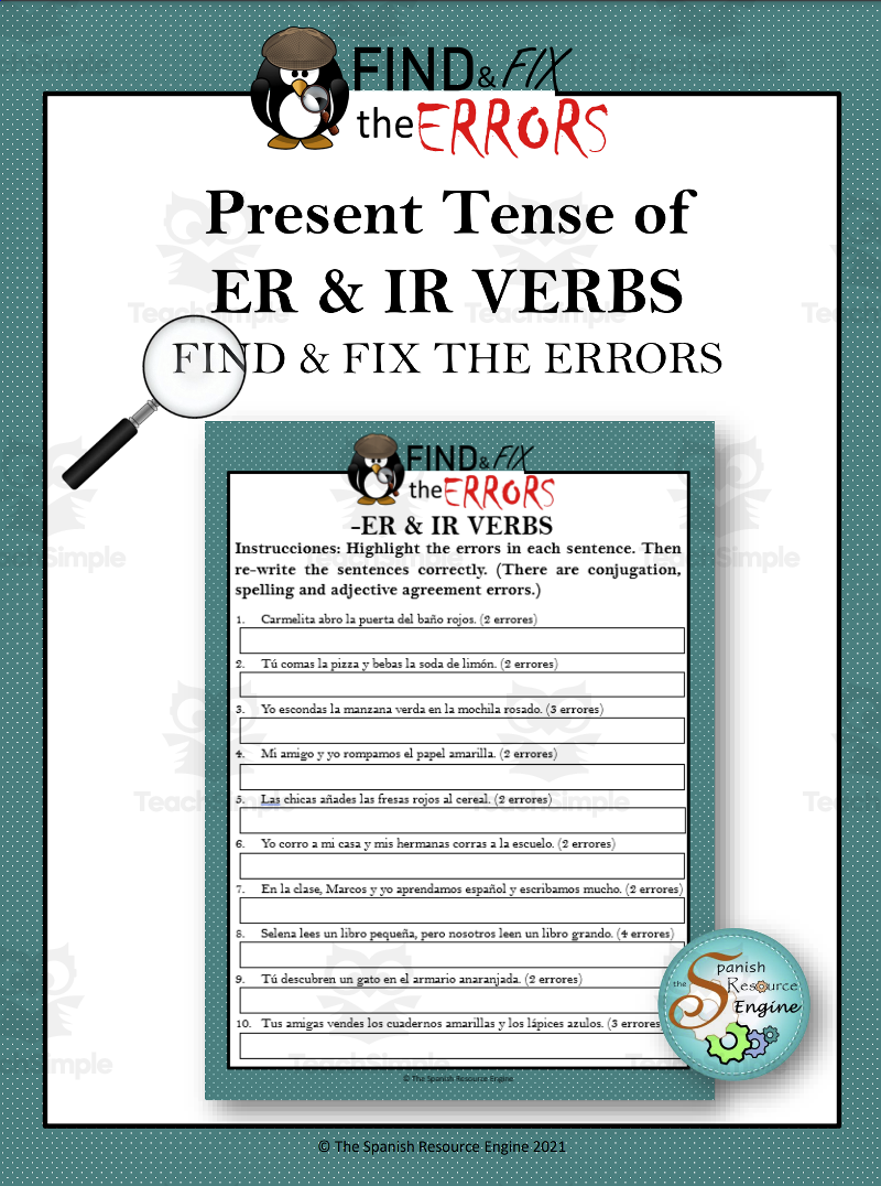 Spanish Find Errors with ER & IR Verbs and Fix Them by Teach Simple