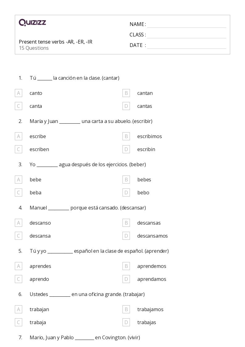 50+ Present Tense Verbs worksheets for 8th Grade on Quizizz | Free ...