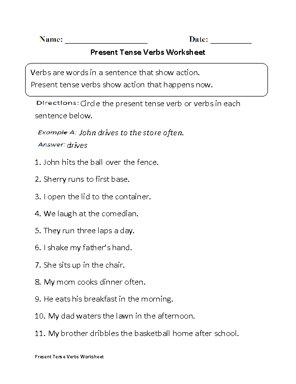 present tense verb worksheet