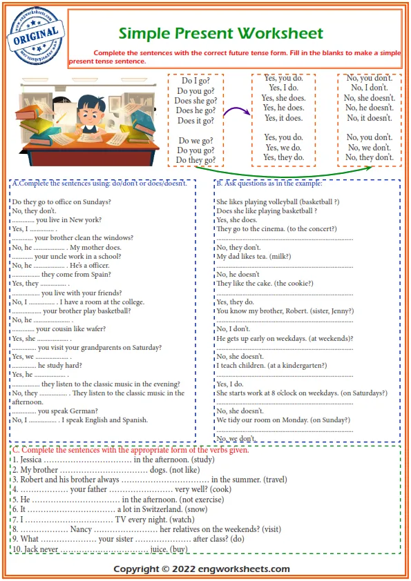 Simple Present Tense Exercises, Free Printable Simple Present ...