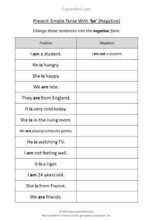 Present Simple Tense Worksheets | Games4esl