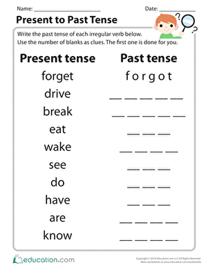 Present to Past Tense | Worksheet 