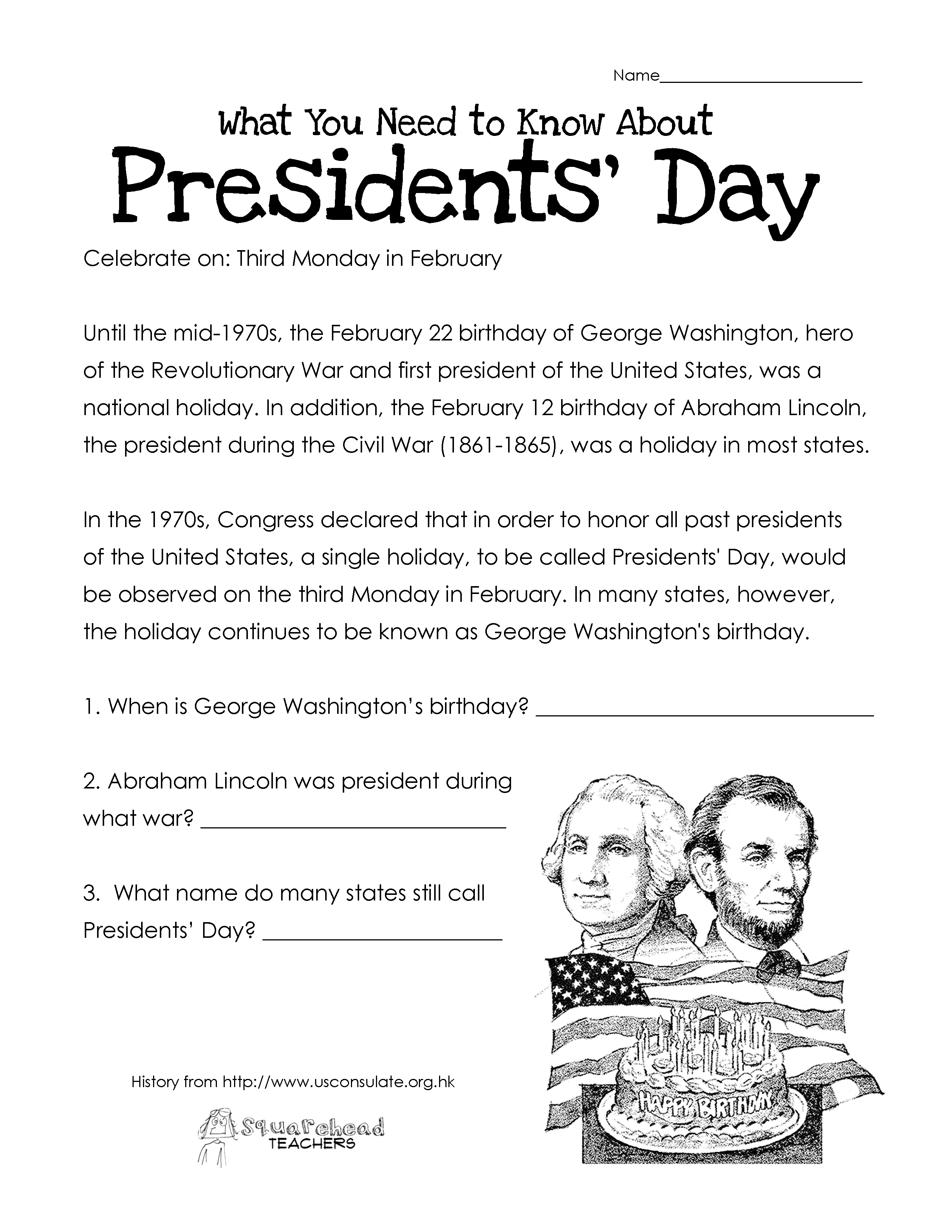 presidents day kindergarten worksheet