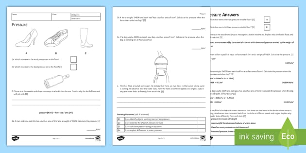 KS3 Pressure Homework Worksheet - KS3 science (teacher made)