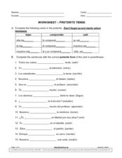 Preterite Tense Worksheet for 7th - 9th Grade | Lesson Planet