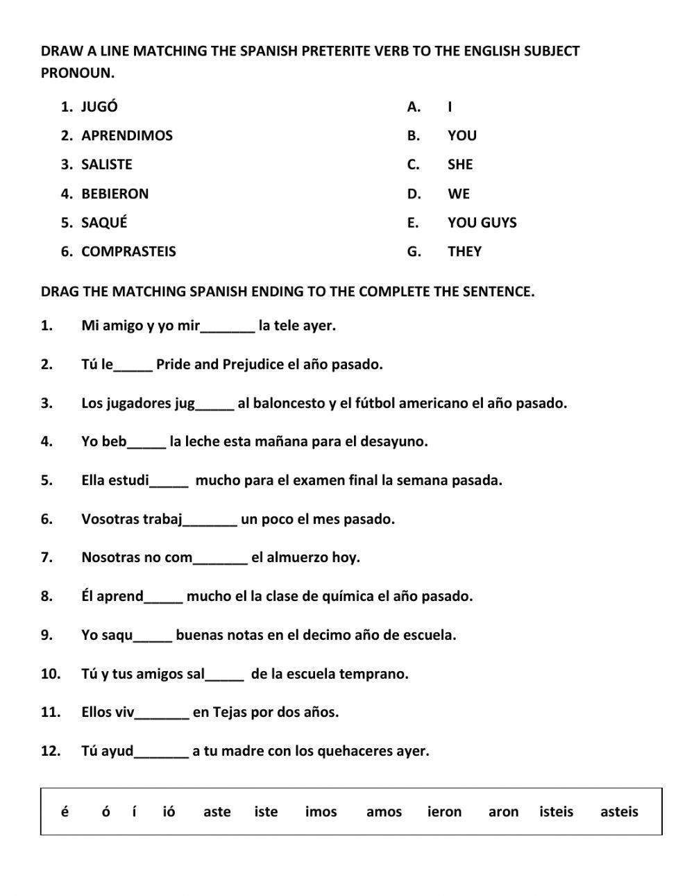 Preterite Tense worksheet  
