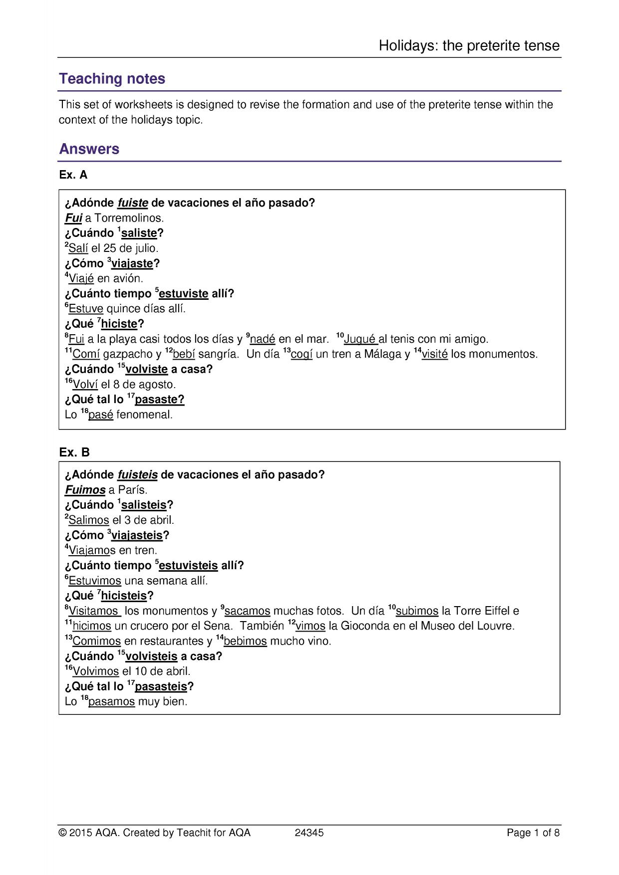Grammar worksheet | Preterite | KS4 Spanish teaching resource ...