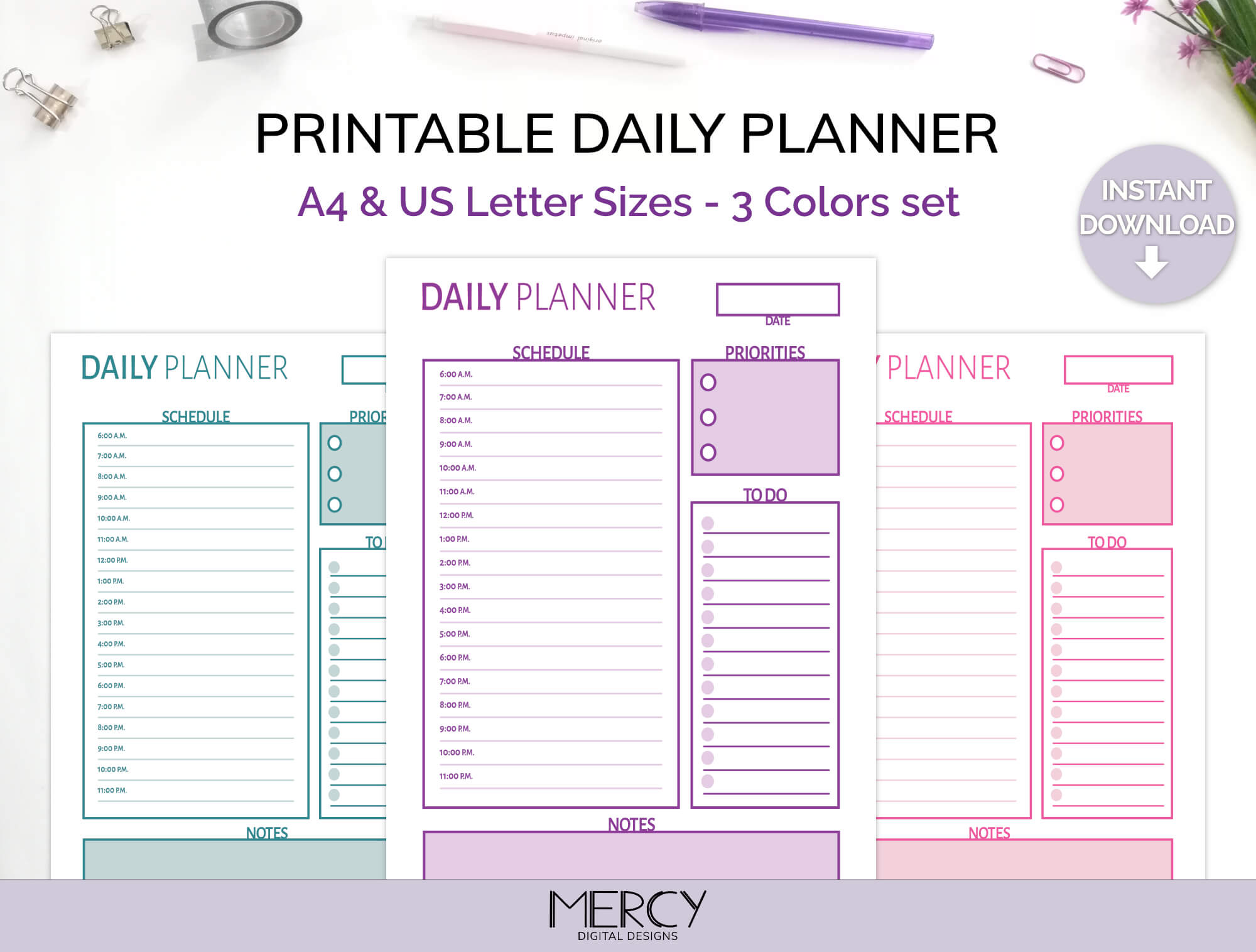 pretty printable daily planner