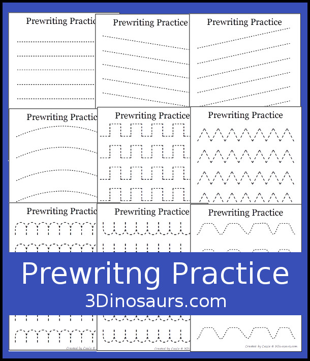 No-Prep Free Prewriting Practice Printables - 3 Dinosaurs