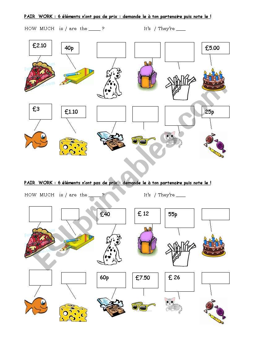 pair work activity to ask the price of something - ESL worksheet ...