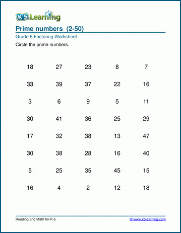 prie numbers worksheet