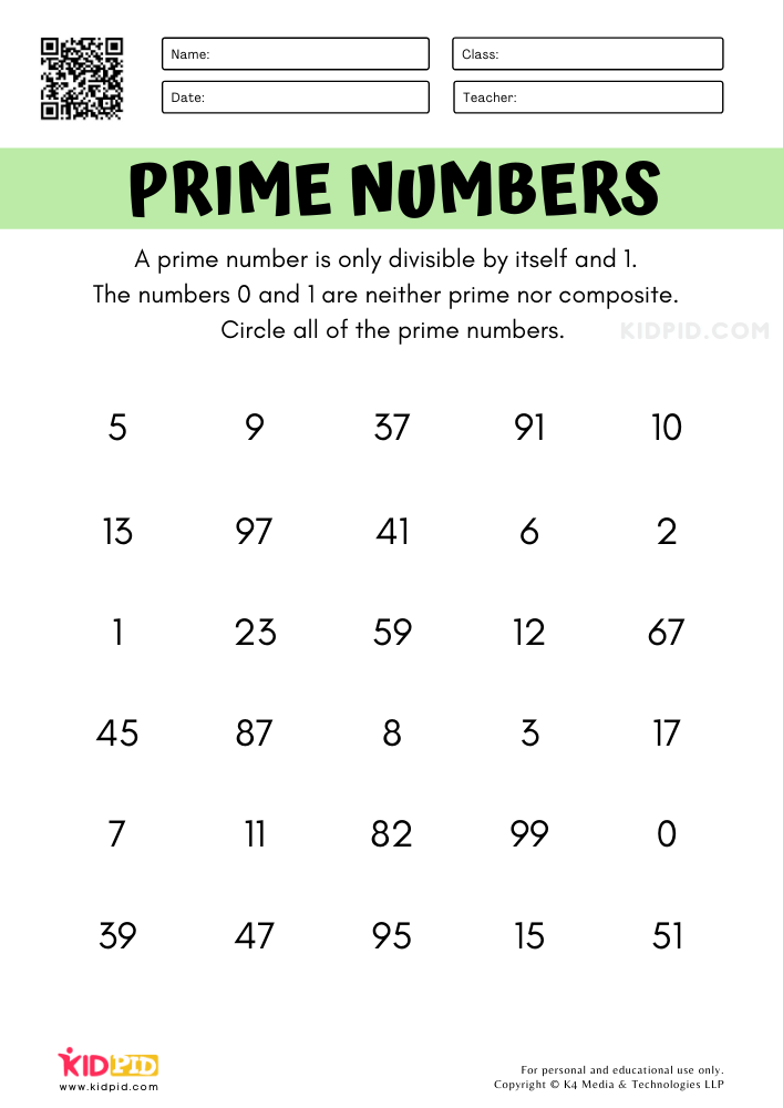 Prime Numbers Math Worksheets for Kids - Kidpid