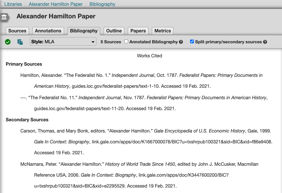 primary and secondary works cited