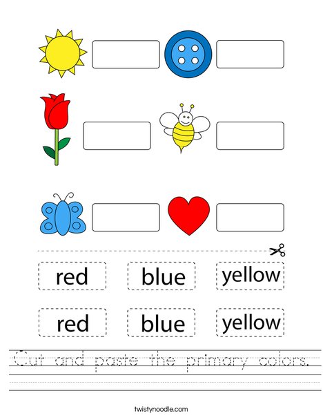 Cut and paste the primary colors Worksheet - Twisty Noodle