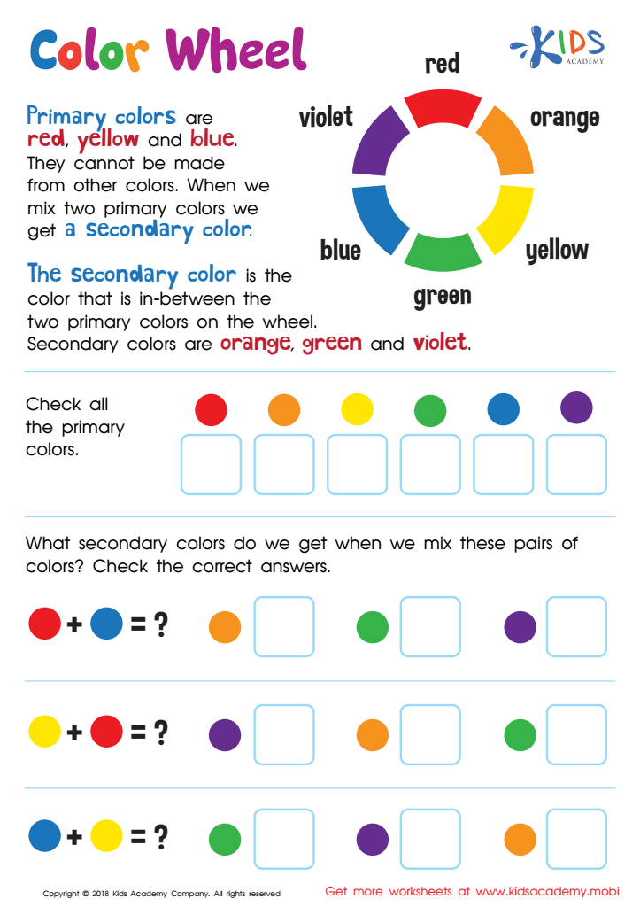 Primary and Secondary Colors Worksheet: Free Printout for Children
