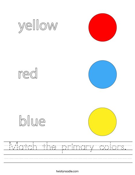 Match the primary colors Worksheet - Twisty Noodle