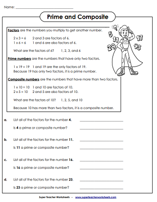 prime and composite worksheet 4th grade