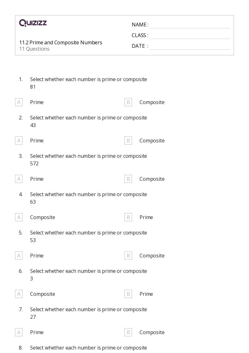 prime and composite worksheet 4th grade