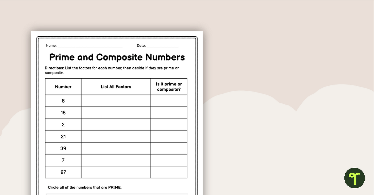 Prime and Composite Numbers worksheet | Live Worksheets - Worksheets ...