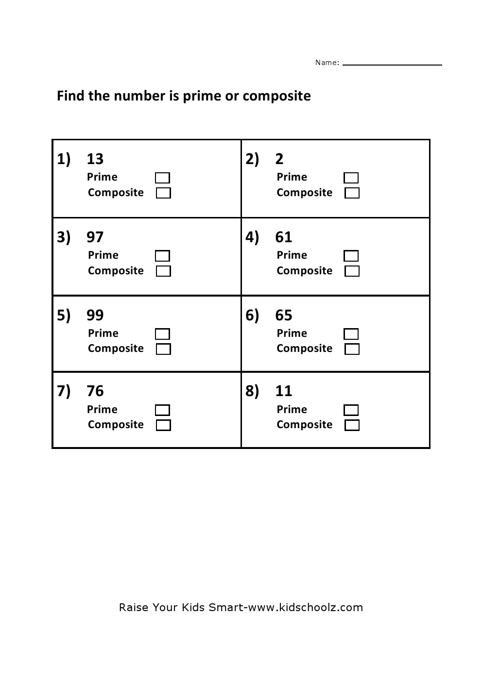 Prime and Composite Numbers Worksheet 2 - Kidschoolz