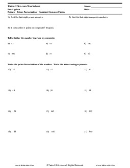 Worksheet: Prime Factorization - GCF - Factor Trees | Pre-Algebra ...