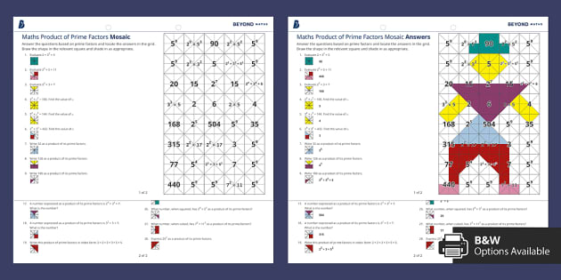 ? Maths Mosaic: Product of Prime Factors PDF Worksheet