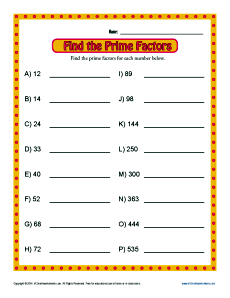 prime factors worksheet 6th grade