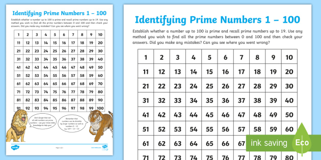 Prime Numbers Worksheet - Prime Number Table (teacher made)