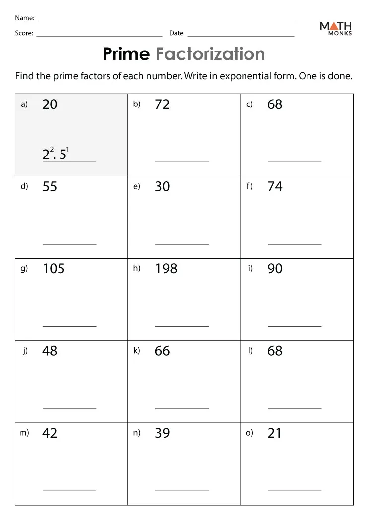 Prime Factorization Worksheets - Math Monks