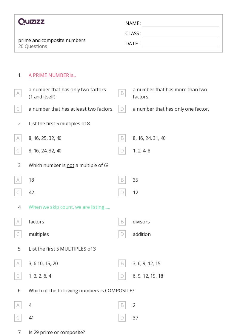 primes and composites worksheet