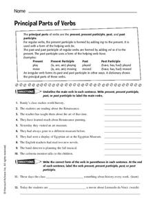 principal parts of regular verbs worksheet