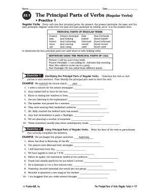 Principal Parts of Verbs Worksheet: Complete with ease | airSlate ...