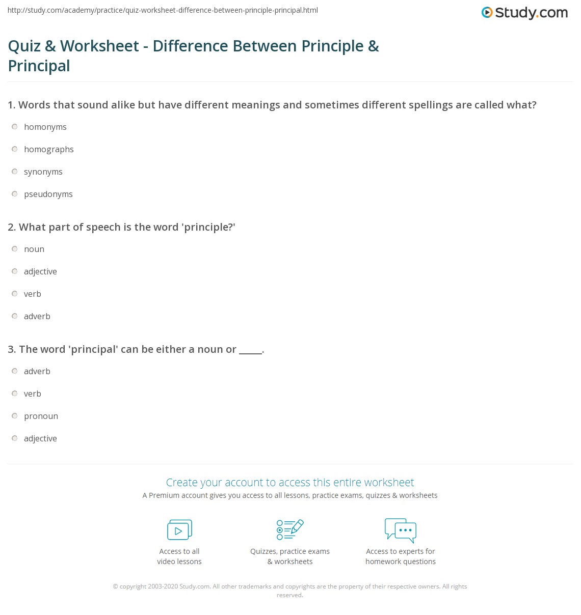 Quiz &  Worksheet - Difference Between Principle &  Principal ...