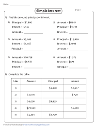 Simple Interest Worksheets