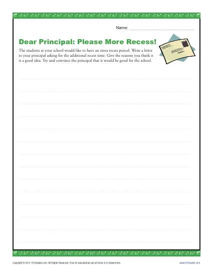 Dear Principal: Please More Recess! | 3rd and 4th Grade Writing ...