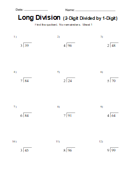Long Division Worksheets &  Problems (Free Printable Math Drills ...