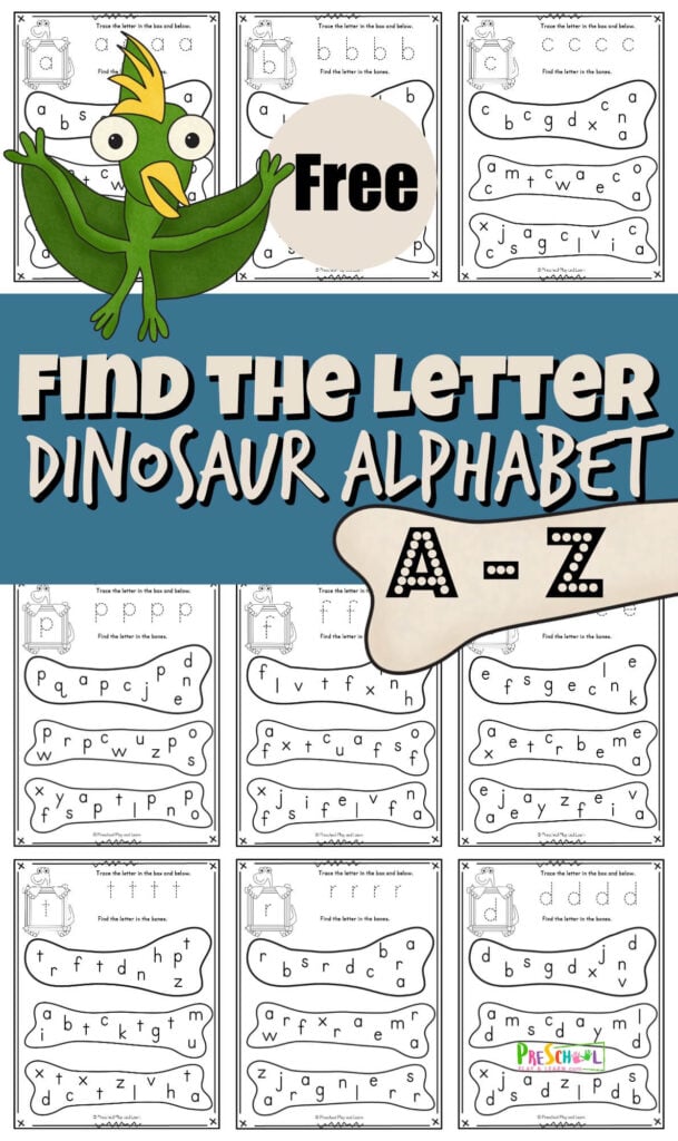 FREE FREE Printable Find the Letter Dinosaur Alphabet Worksheets