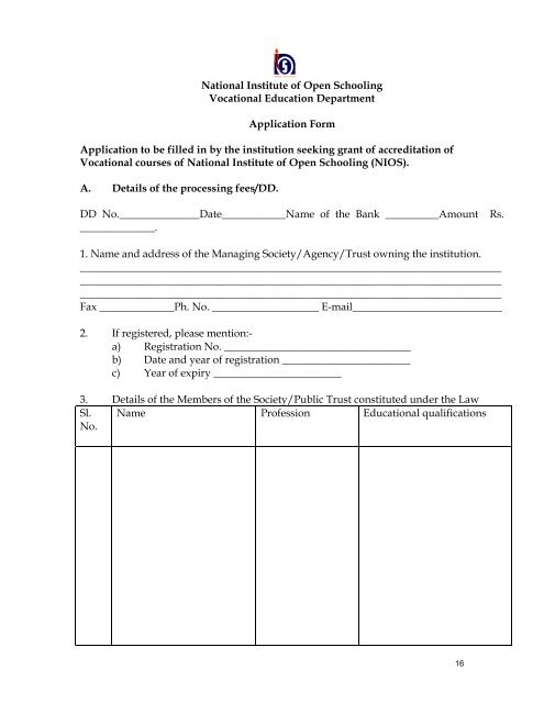 APPLICATION FORM for Accreditation - National Institute of Open ...
