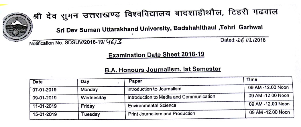 Datesheet external Examinations - B.A (H)-Journalism and Mass ...