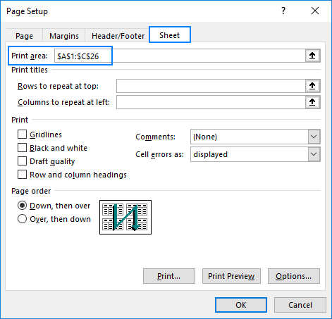 print area in excel
