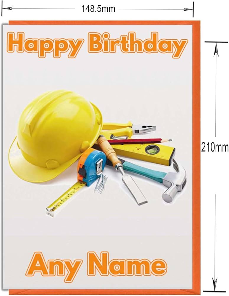 Builders Tools Personalised Birthday Card - Any Name and Age Print on the  Front