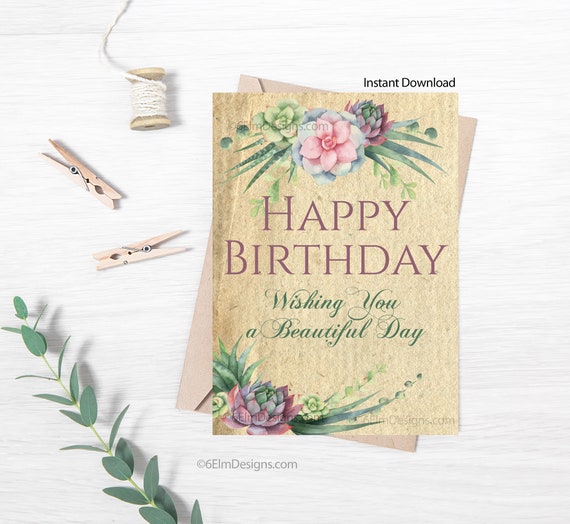 Printable Happy Birthday Succulents Instant Downloadable Birthday ...