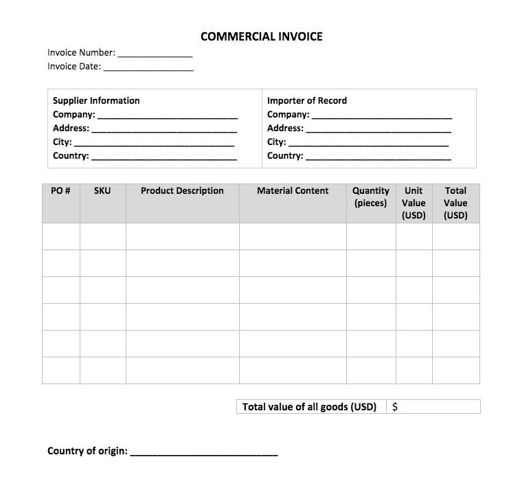 Flexport Help Center Article | Commercial Invoice Template