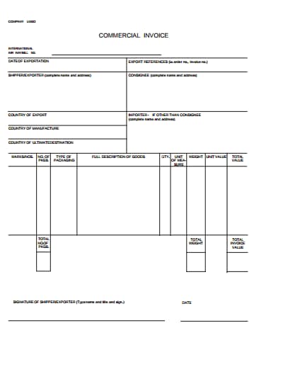 Commercial Invoice Templates- Download, Create, Edit, Fill and Print