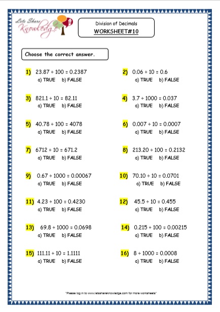 Grade 4 Maths Resources (3.8.1 Division of Decimals by Multiples ...