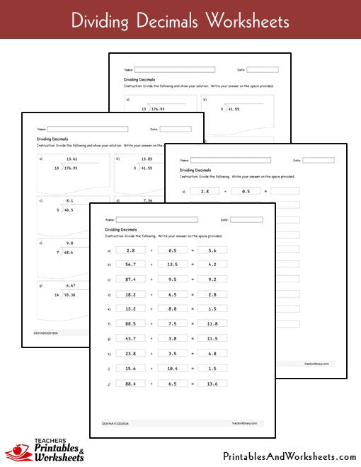 Dividing Decimals Pick &  Print Worksheets
