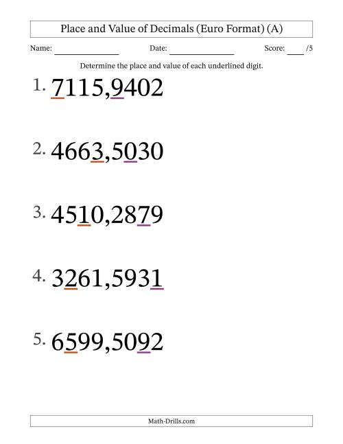 Euro Format Determining Place and Value of Decimal Numbers from ...