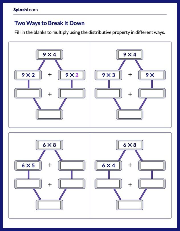 print distributive property worksheet